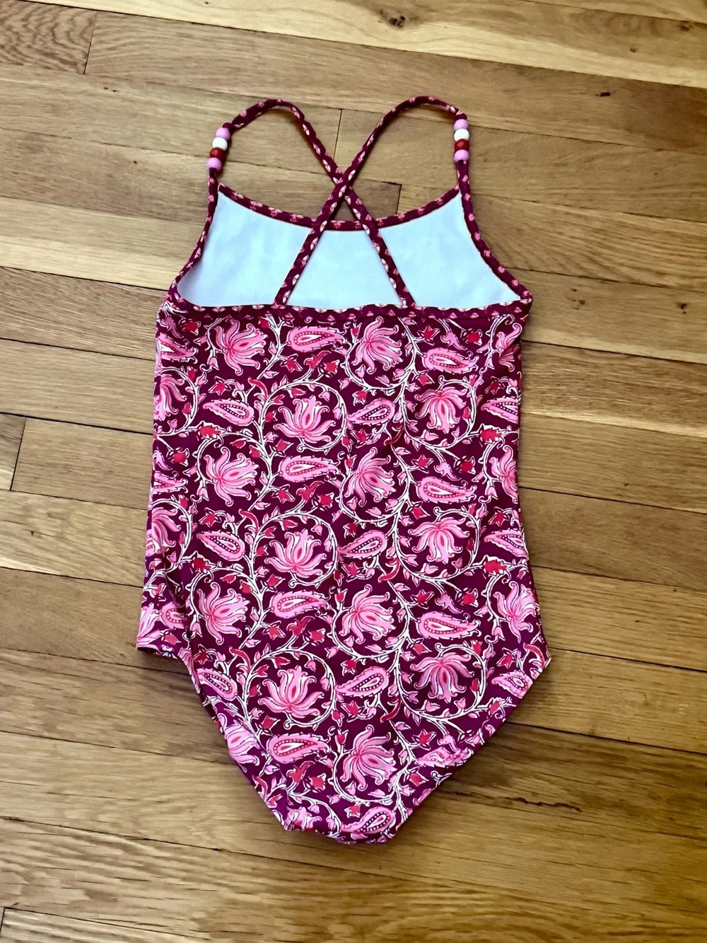 Mini Boden 9-10Y One -Piece Swimsuit with Beaded Details and Crossback Straps